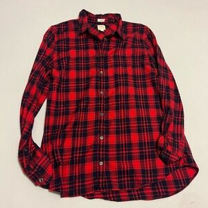 J. Crew Factory Flannel Shirt Boy Fit Navy Red Plaid M